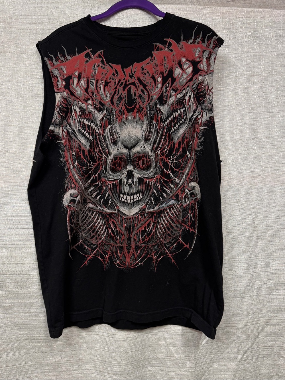 Affliction Black Muscle Tank with Red and Gray Skull Graphic